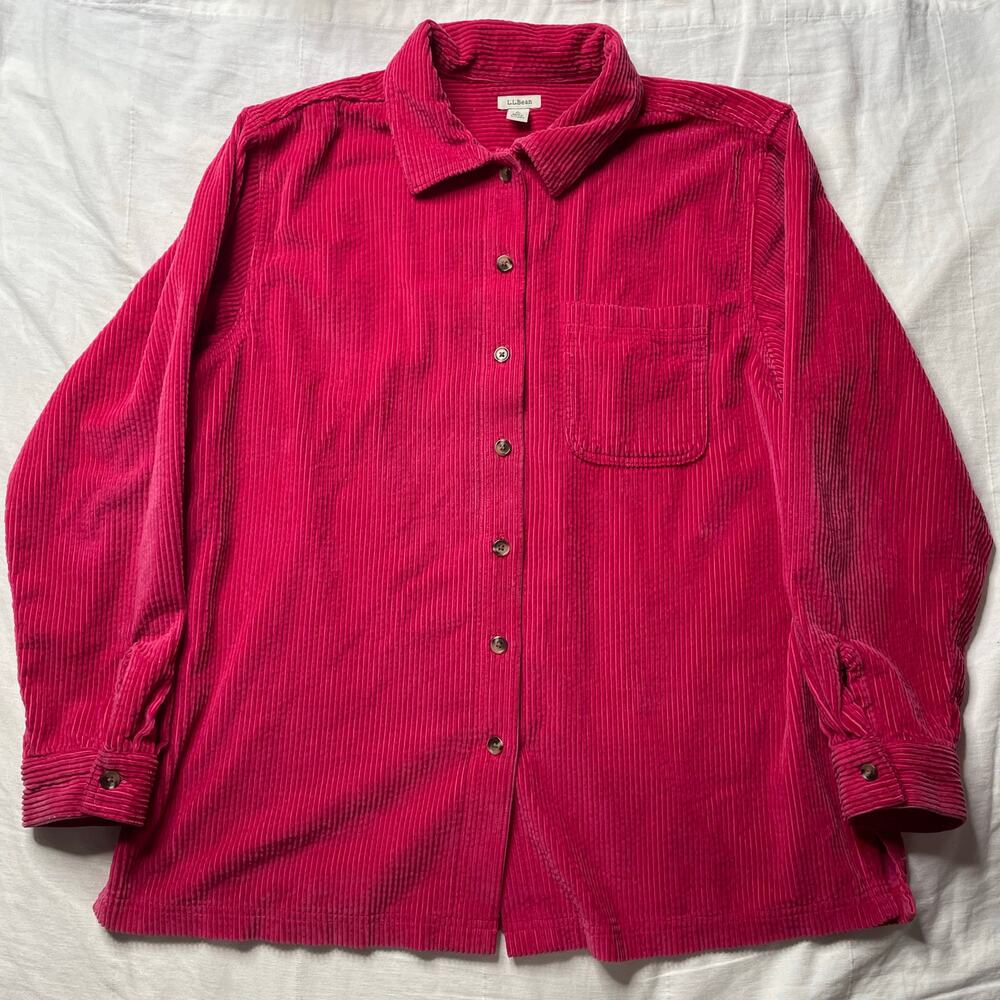 L.L. Bean Pink Wide Wale Corduroy Button Up Shirt Large Women's Cotton Comfy
